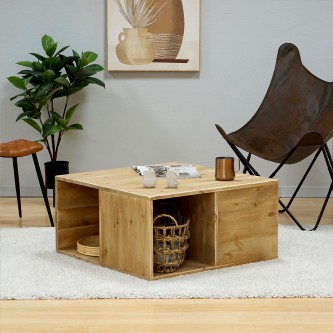SUZANNE coffee table, 4 solid wood storage spaces