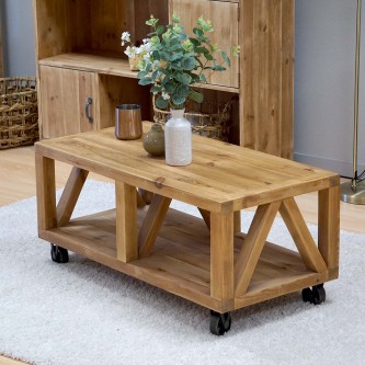 Coffee table ROSE with casters solid wood